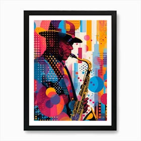 Jazz Saxophone Player, Vibrant, Pop Art Art Print