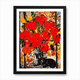 Poinsettia With A Cat 2 Abstract Expressionism  Art Print