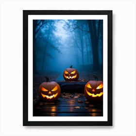 Fog Holiday Greeting Scarey Evil Dark Ominous Leaf Stripes Haunting Wood Carving Flames (3) 2 Art Print