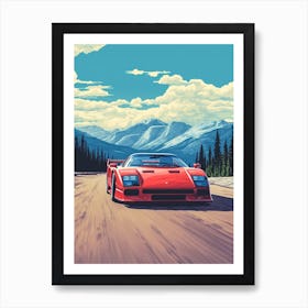 A Ferrari F40 Car In Icefields Parkway Flat Illustration 2 Art Print