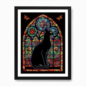 Black Cat In Stained Glass Art Print