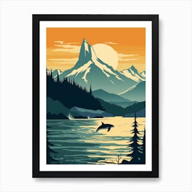 Orca Whale Jumping Out Of Water From Distance Art Print
