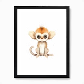 Watercolour Jungle Animal Baby Squirrel Monkey 2 Art Print