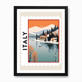 Retro Winter Stamp Poster Lake Como Italy 1 Art Print