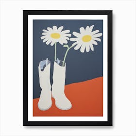 A Painting Of Cowboy Boots With Daisies Flowers, Pop Art Style 7 Art Print