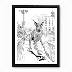 Doberman Pinscher Dog Skateboarding Line Art 4 Art Print