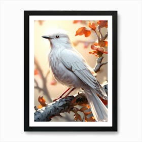 White Bird Perched On A Branch Art Print