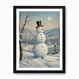 Snowman In The Woods no1 Art Print