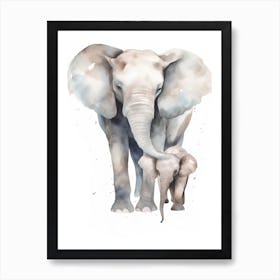 Elephant And Baby Watercolour Illustration 4 Art Print