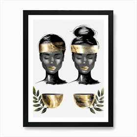 Two Black Women With Gold Headscarves Art Print