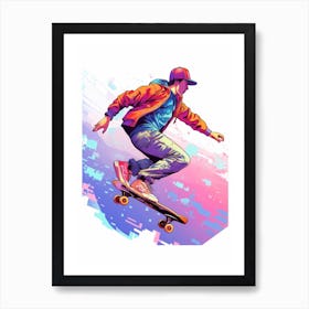 Skateboarding In Seoul, South Korea Gradient Illustration 1 Art Print