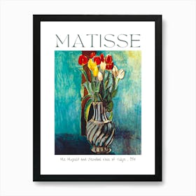 Henri Matisse Me Myself and Stendhal Vase of Tulips 1914 - Hd Remastered Poster Print for Feature Wall Teal Tulip Flowers Colorful Vibrant Original Work Art Print