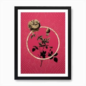 Gold Pink Autumn China Rose Glitter Ring Botanical Art on Viva Magenta n.0190 Art Print