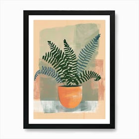 Boston Fern Plant Minimalist Illustration 2 Art Print