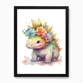 Stegosaurus With A Crown Of Flowers Cute Dinosaur Watercolour 2 Art Print