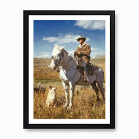 Cowboy, A Horse And A Dog Art Print