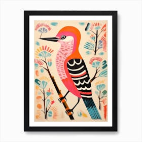 Pink Scandi Woodpecker 1 Art Print