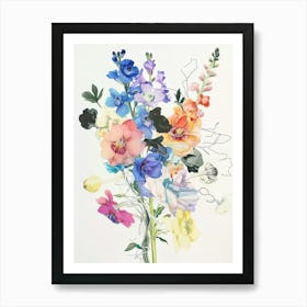Delphinium Collage Flower Bouquet Art Print