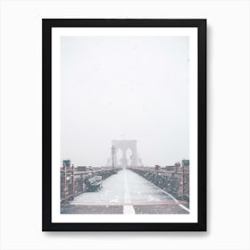 Snow Covered Brooklyn Bridge Art Print