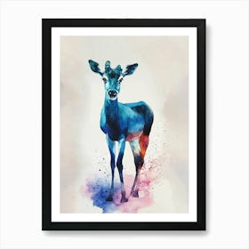 Blue Deer Watercolor Painting Art Print