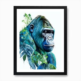 Gorilla Eating Leaves Gorillas Mosaic Watercolour 2 Art Print