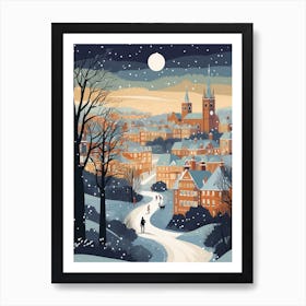 Winter Travel Night Illustration Cardiff United Kingdom 2 Art Print