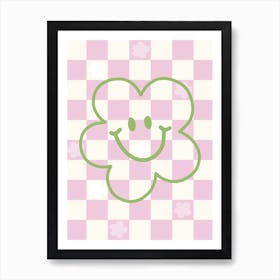 Flower On A Checkered Background Art Print