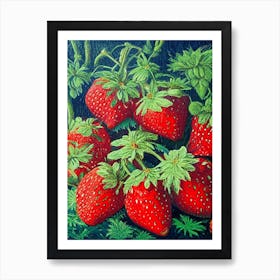 Everbearing Strawberries, Plant, Pointillism Art Print