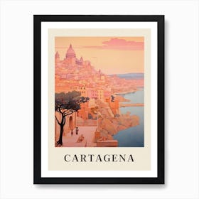 Cartagena Spain 1 Vintage Pink Travel Illustration Poster Art Print