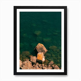 Lake Superior Great Lakes Minimalist Turquoise Water Orange Rocks Calming Nature Minnesota MN Art Print