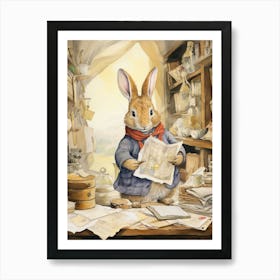 Bunny Collecting Stamps Luck Rabbit Prints Watercolour 4 Art Print