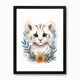 Watercolour Jungle Animal White Tiger 4 Art Print