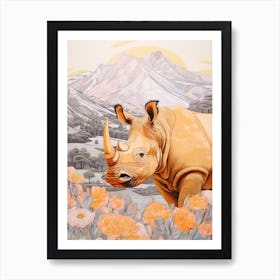 Rhino With Flowers & Plants 11 Art Print