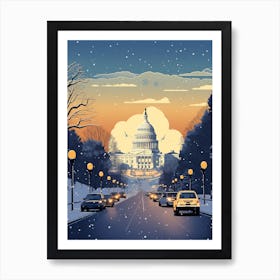 Winter Travel Night Illustration Washington Dc Usa 2 Art Print