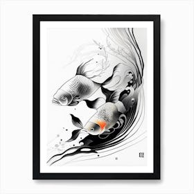 Kin Ki Bekko 1, Koi Fish Minimal Line Drawing Art Print