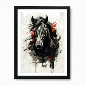 Aesthetic Abstract Watercolor Black Horse Art Print