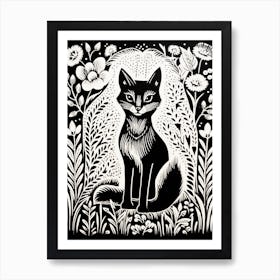 Fox In The Forest Linocut Illustration 13  Art Print