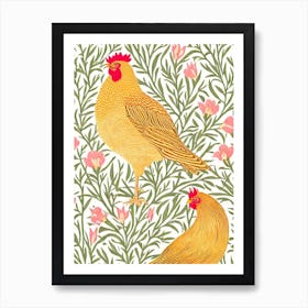 Chicken 3 William Morris Style Bird Art Print