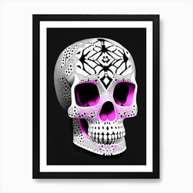 Skull With Geometric Designs Pink 4 Doodle Art Print