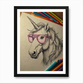 Unicorn With Glasses Art Print