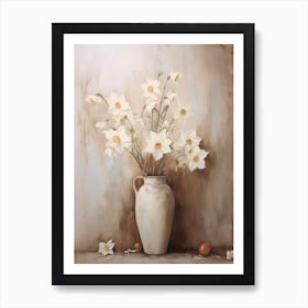 Daffodil, Autumn Fall Flowers Sitting In A White Vase, Farmhouse Style 1 Art Print