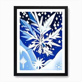Snowfall, Snowflakes, Blue & White Illustration 3 Art Print