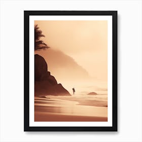 Person With Surfboard On Anse Lazio, Praslin Seychelles 2 Art Print