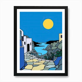 Minimal Design Style Of Santorini, Greece 3 Art Print