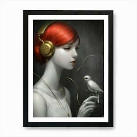 Girl With Headphones 38 Art Print