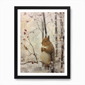 Vintage Winter Animal Painting Red Squirrel 2 Art Print
