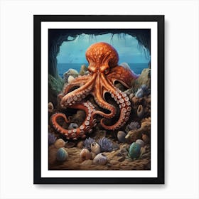 Octopus Using Tools Illustration 1 Art Print