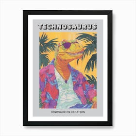 Dinosaur On Vacation Fine Line Illustration Poster Art Print