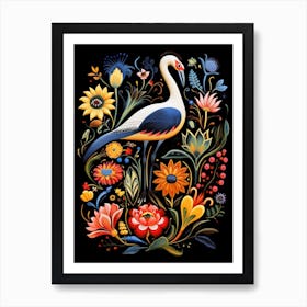 Folk Bird Illustration Crane 1 Art Print