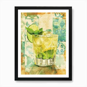 Mojito Watercolour Tiled 4 Art Print